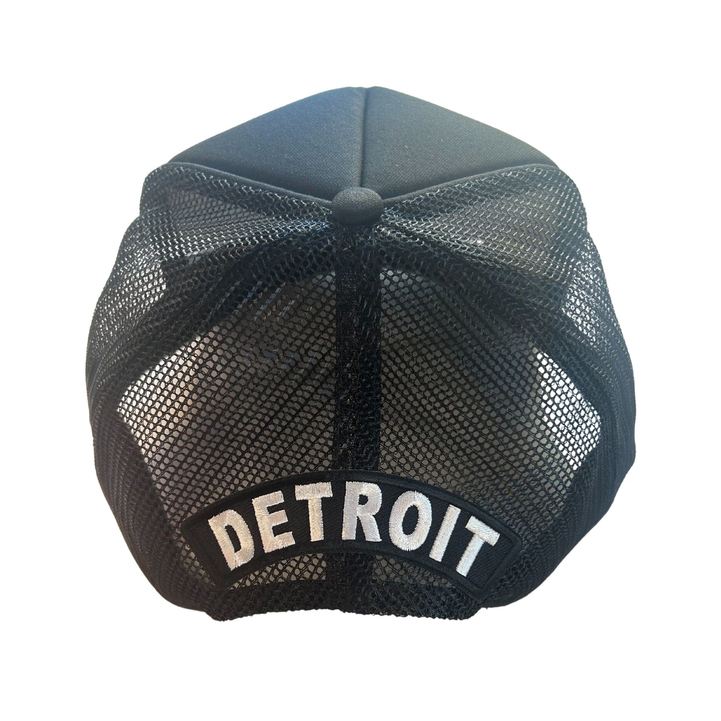 Black Baseball Red Stitch Trucker Hat with Detroit