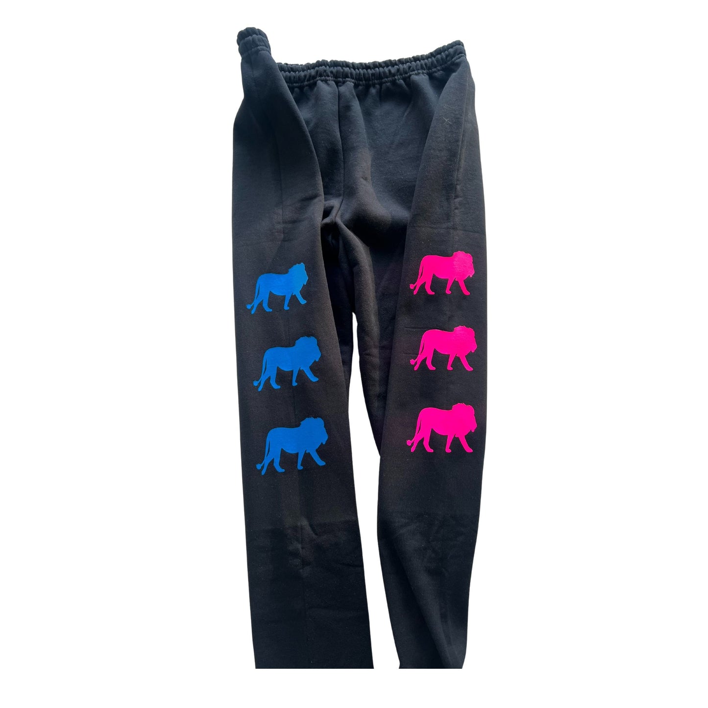 Black old-school jogger sweatpants with multicolor lions
