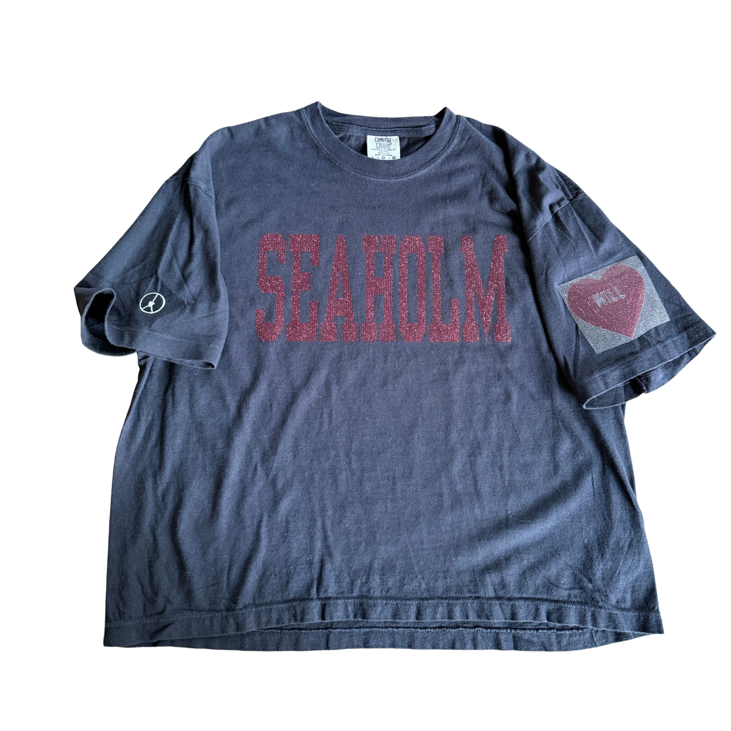 Seaholm Crewneck Boxy conservative crop Tee Black/Sangria Glitter