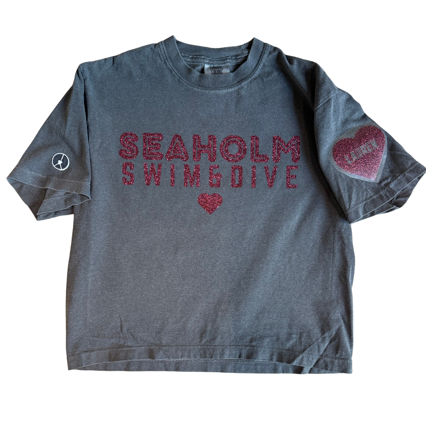 Seaholm Swim & Dive Crewneck Boxy conservative crop dark grey/Sangria Glitter