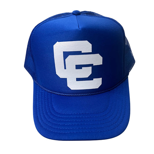 Blue trucker hat with white CC