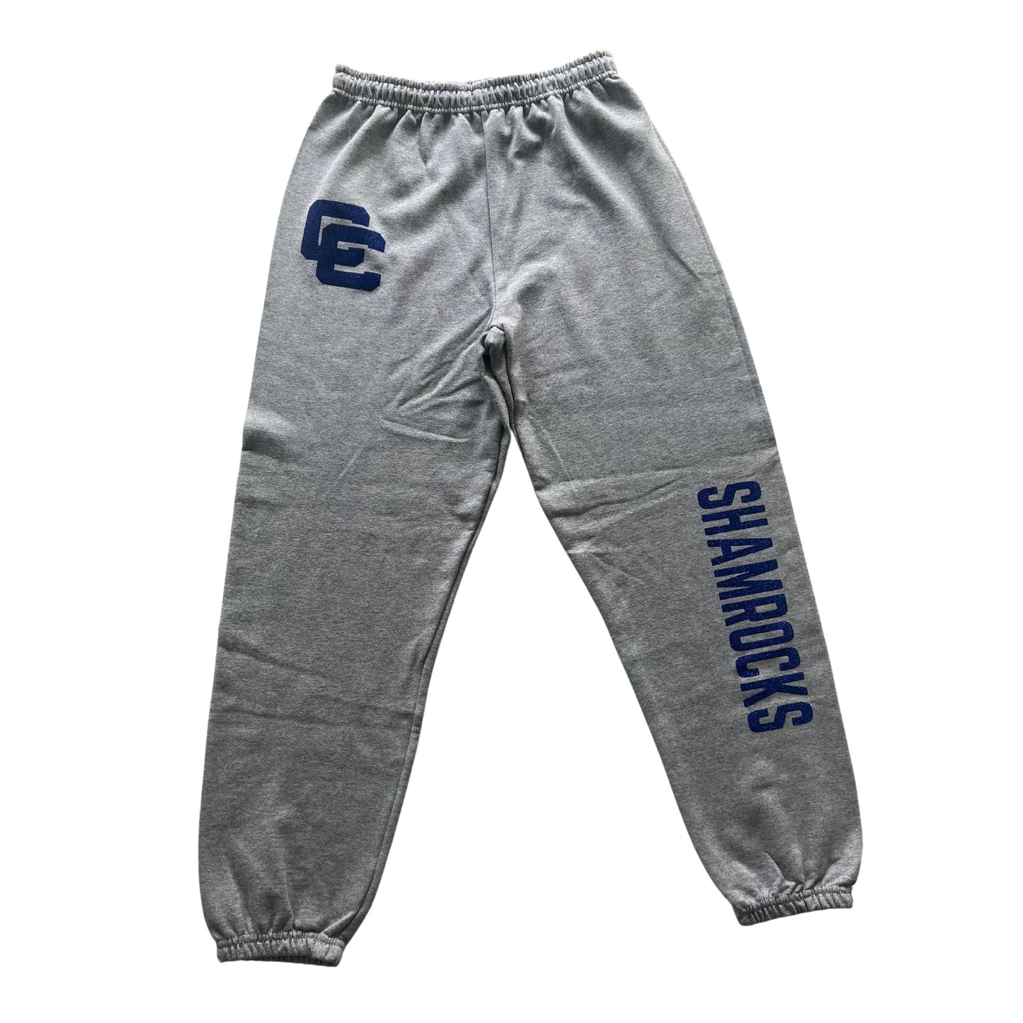 Gray hoodie with blue glitter, CC shamrocks and matching sweatpants sweatsuit