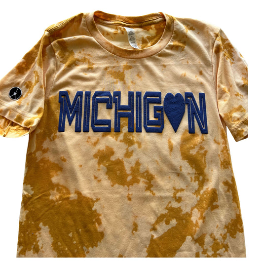 Michigan Tie-dye yellow crewneck T-shirt