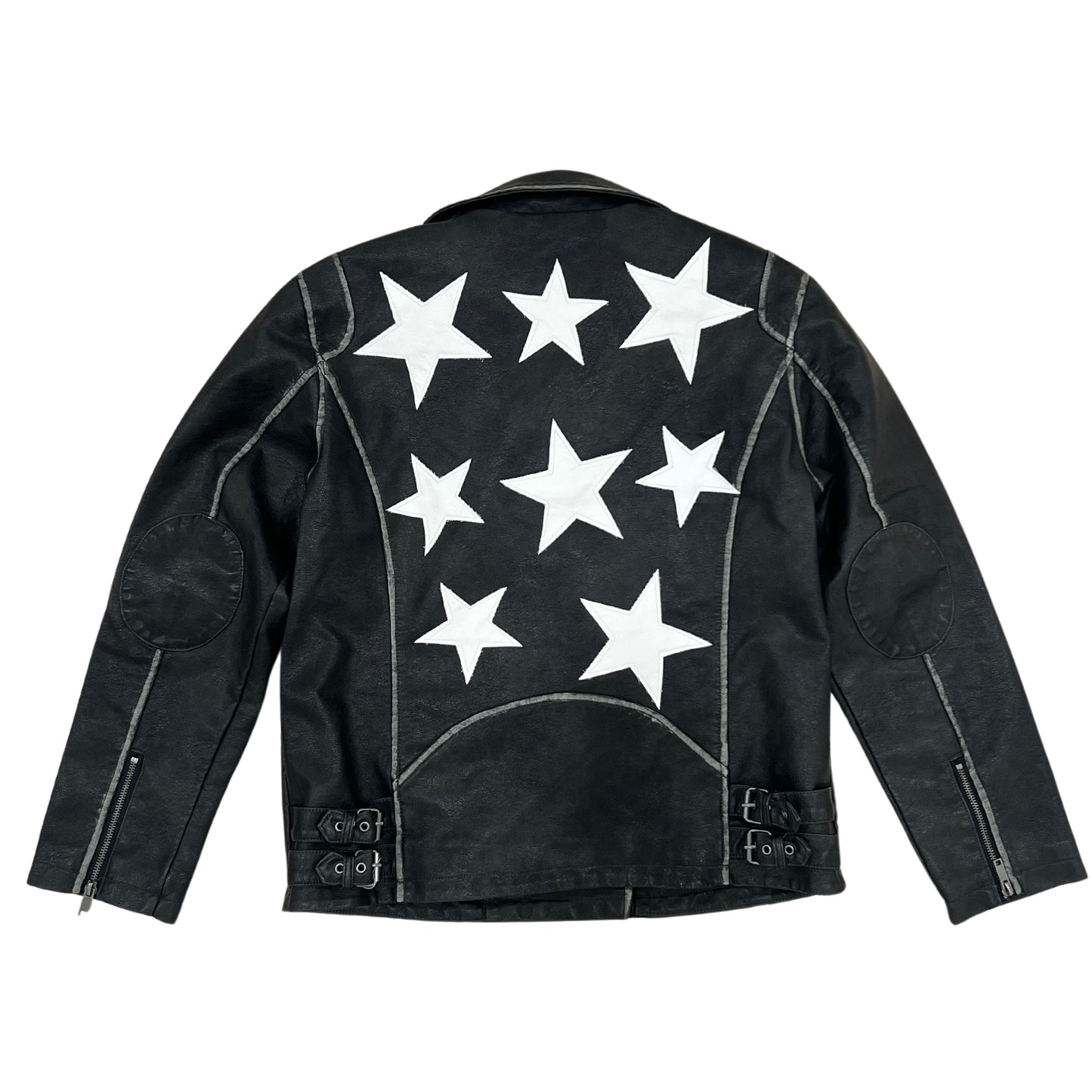 Leather Bomber Jacket With White Stars