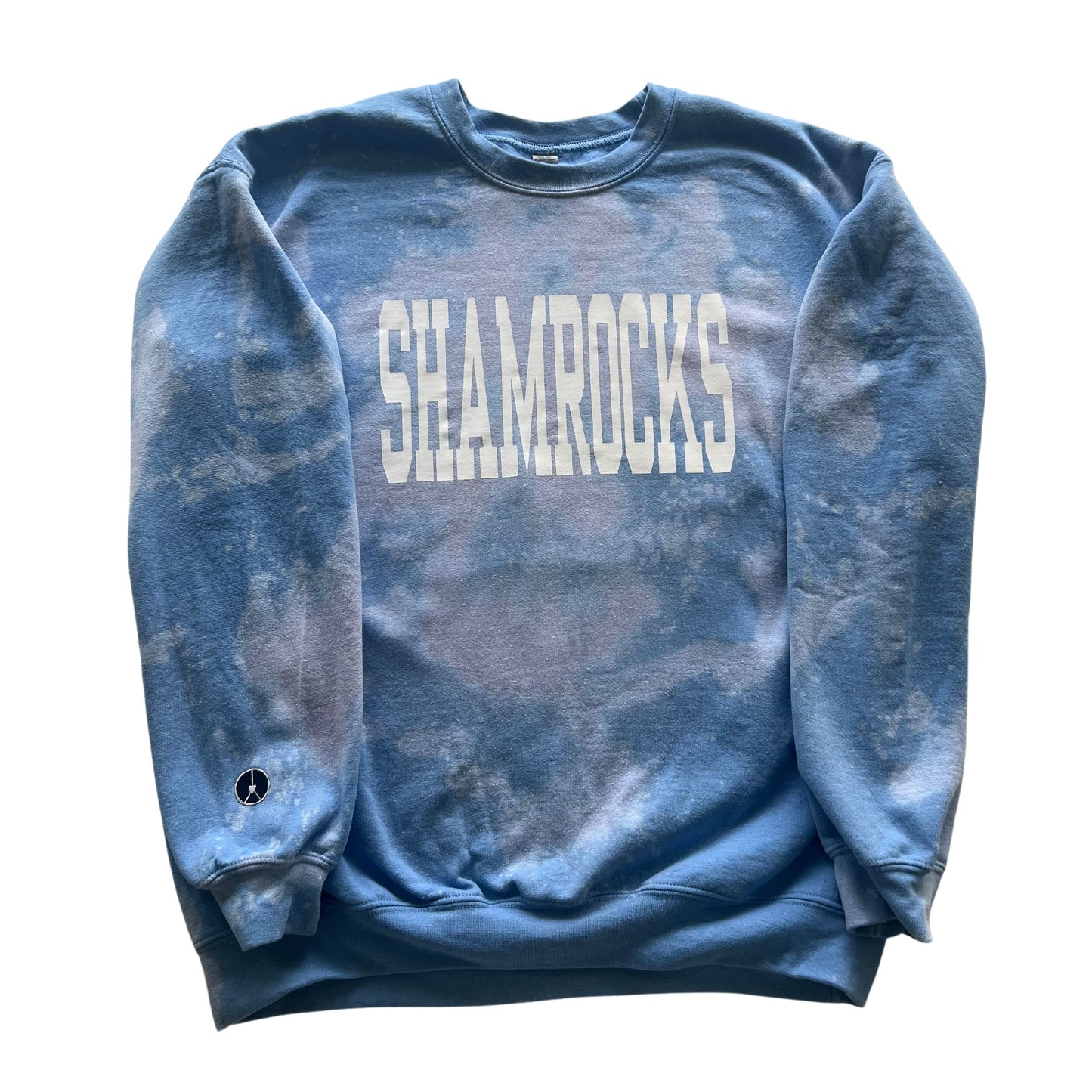 Sky blue tie-dye crewneck with shamrocks