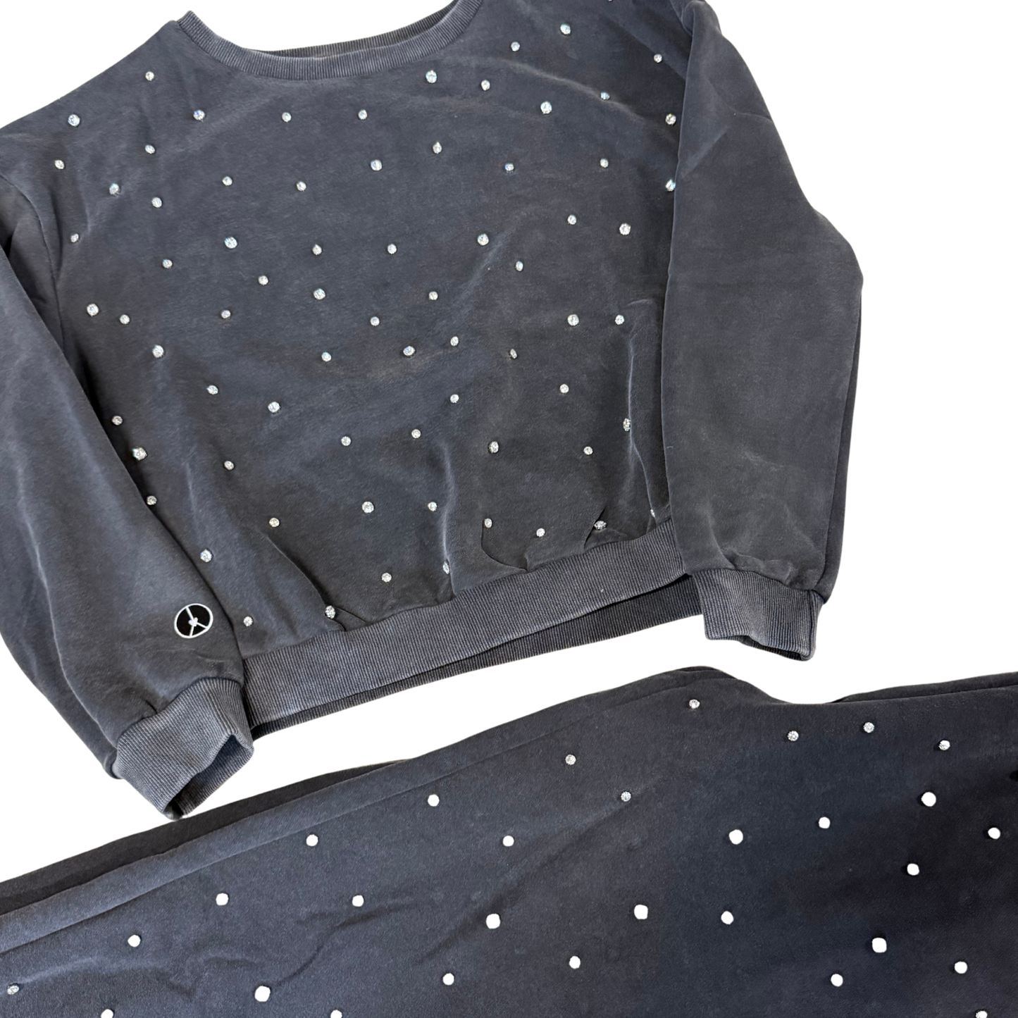 Black vintage rhinestone sweatsuit set