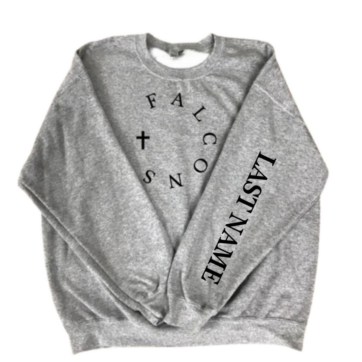 Grey crewneck circle falcons & cross