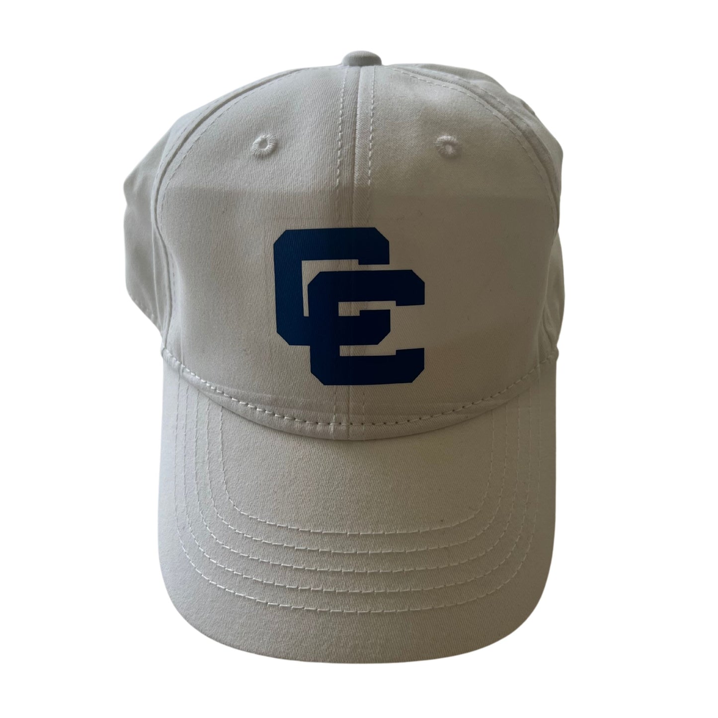 White baseball hat with blue cc