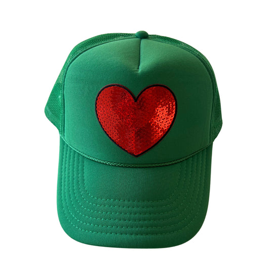 Green and red heart Trucker