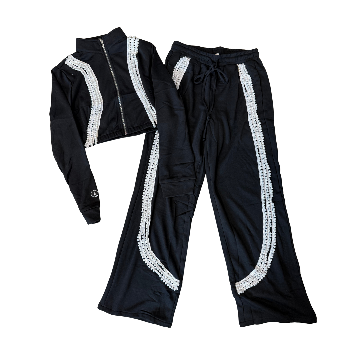 Pearl crop Jacket and wide leg pants sweatsuit