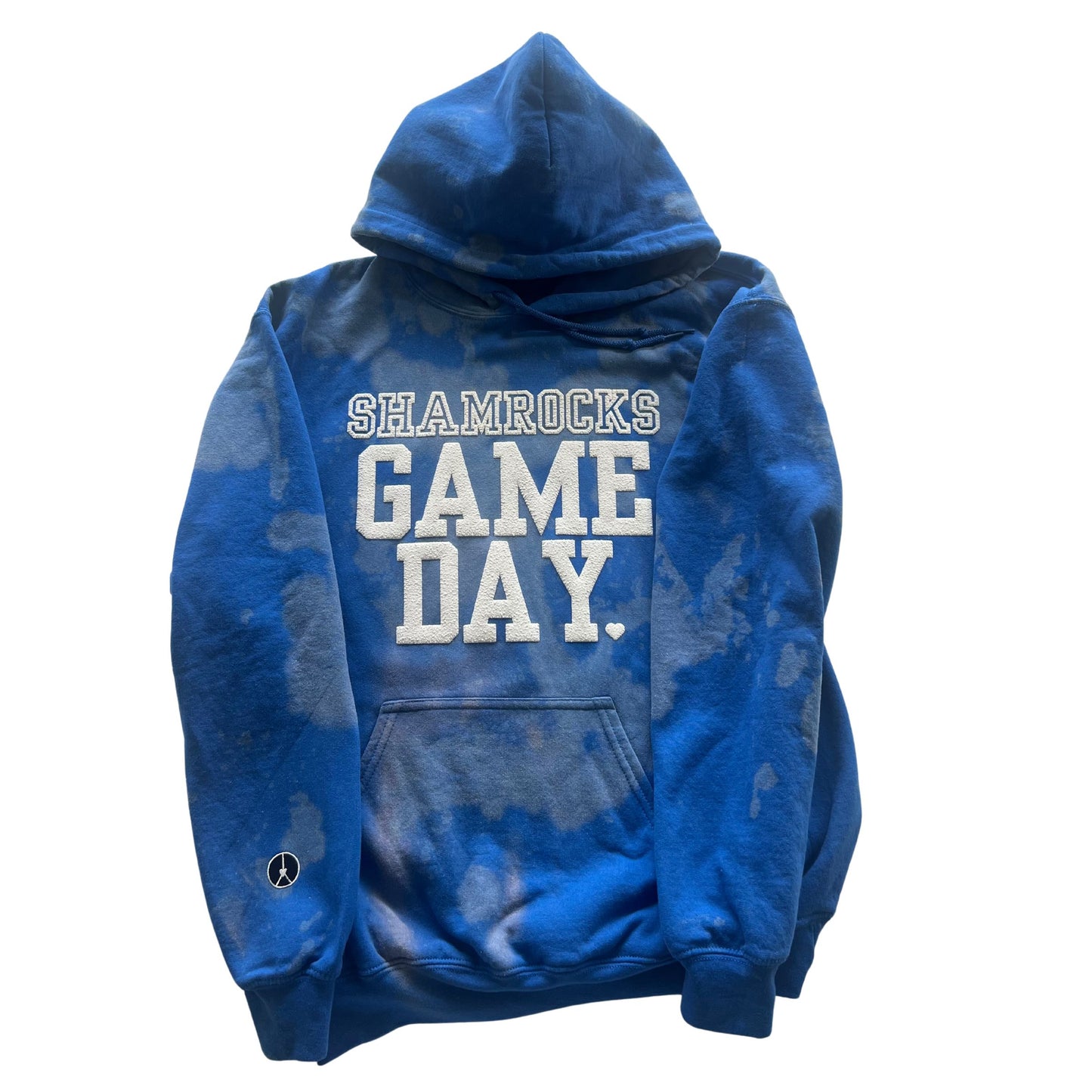 Tie-dye blue hoodie shamrocks game day in puff