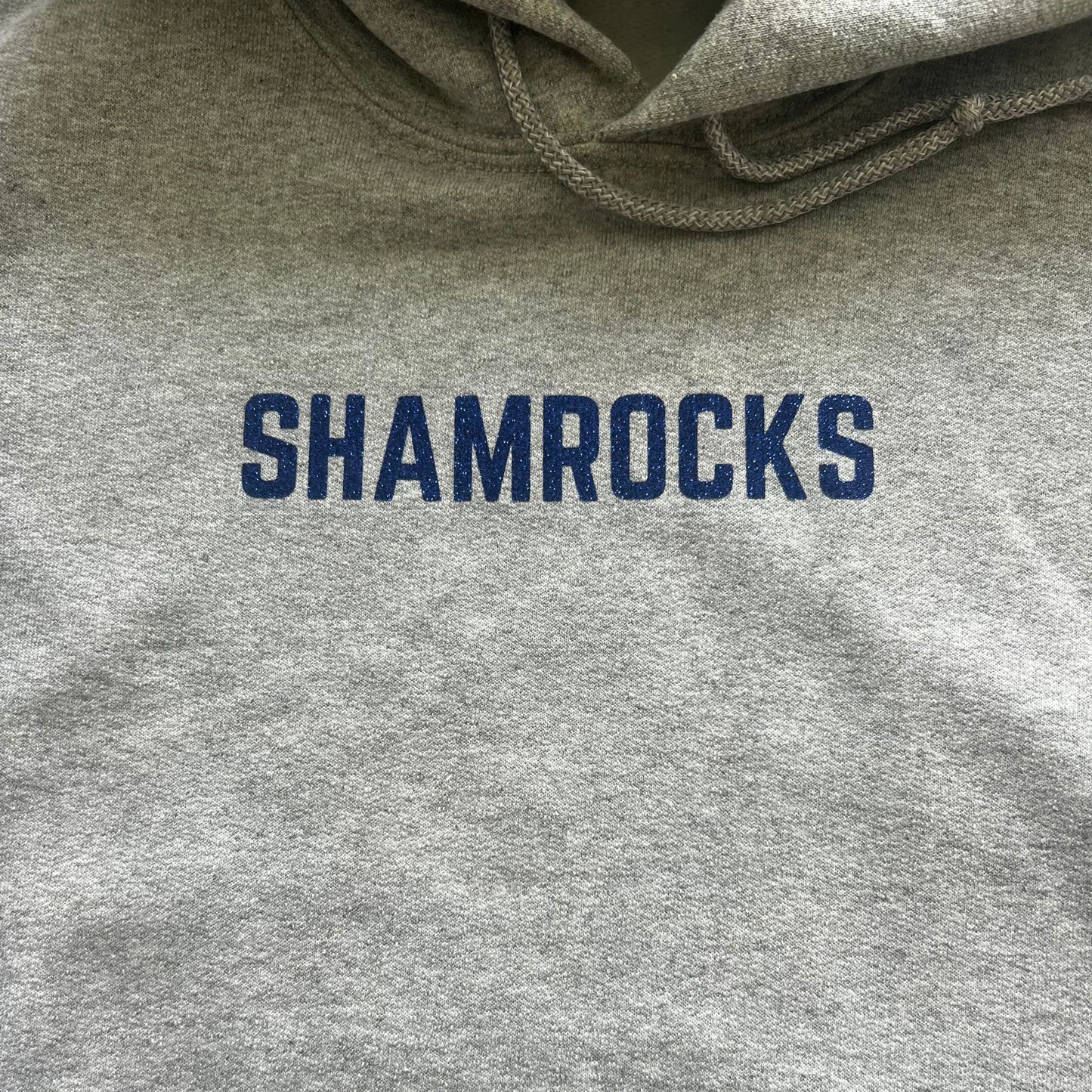 Gray hoodie with blue glitter, CC shamrocks and matching sweatpants sweatsuit