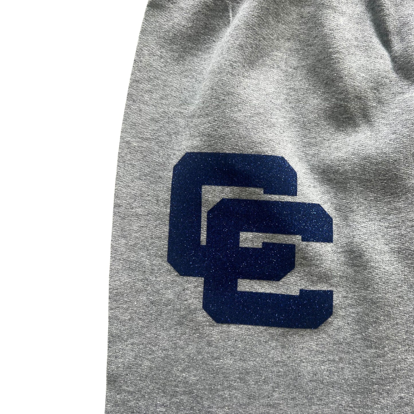 Gray hoodie with blue glitter, CC shamrocks and matching sweatpants sweatsuit