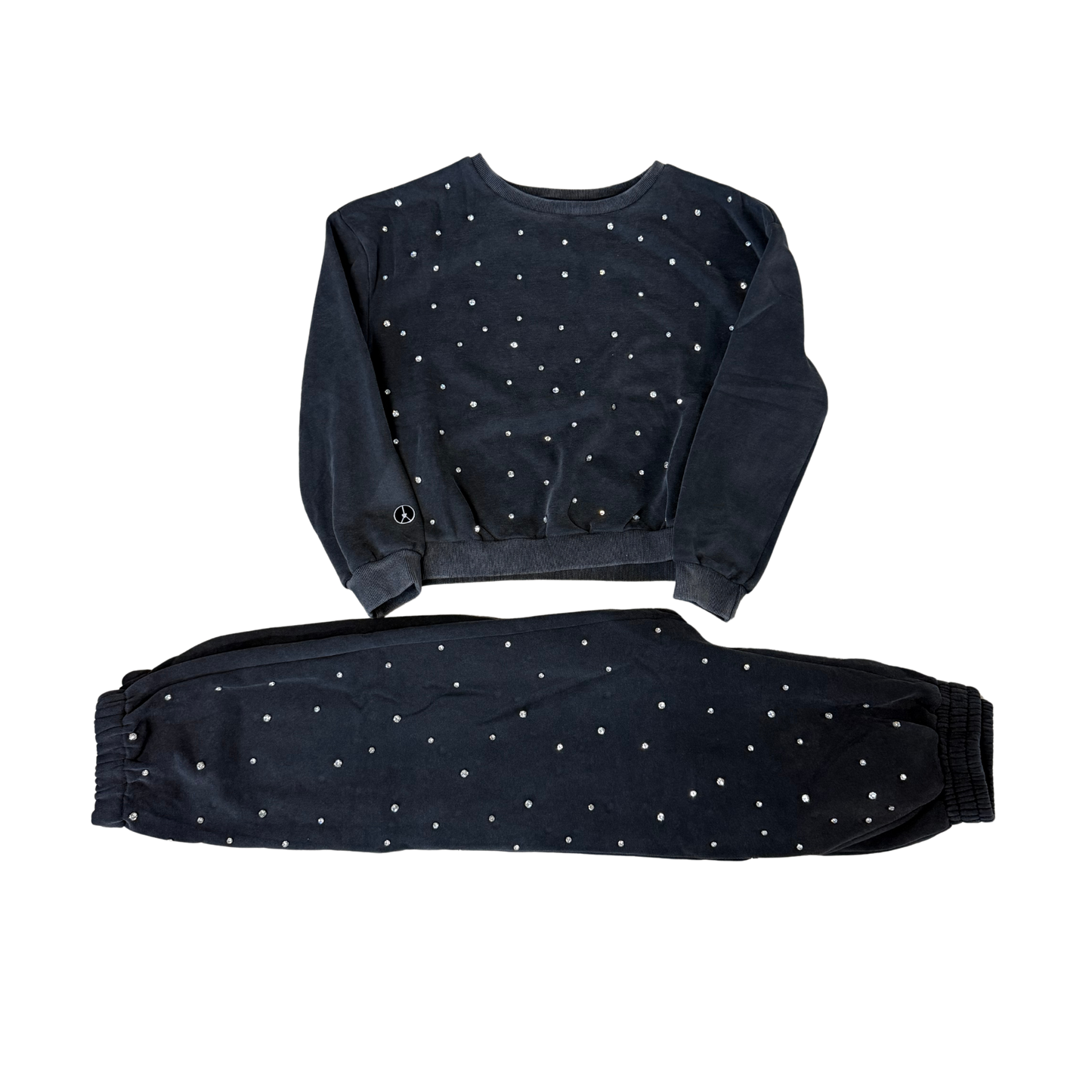 Black vintage rhinestone sweatsuit set
