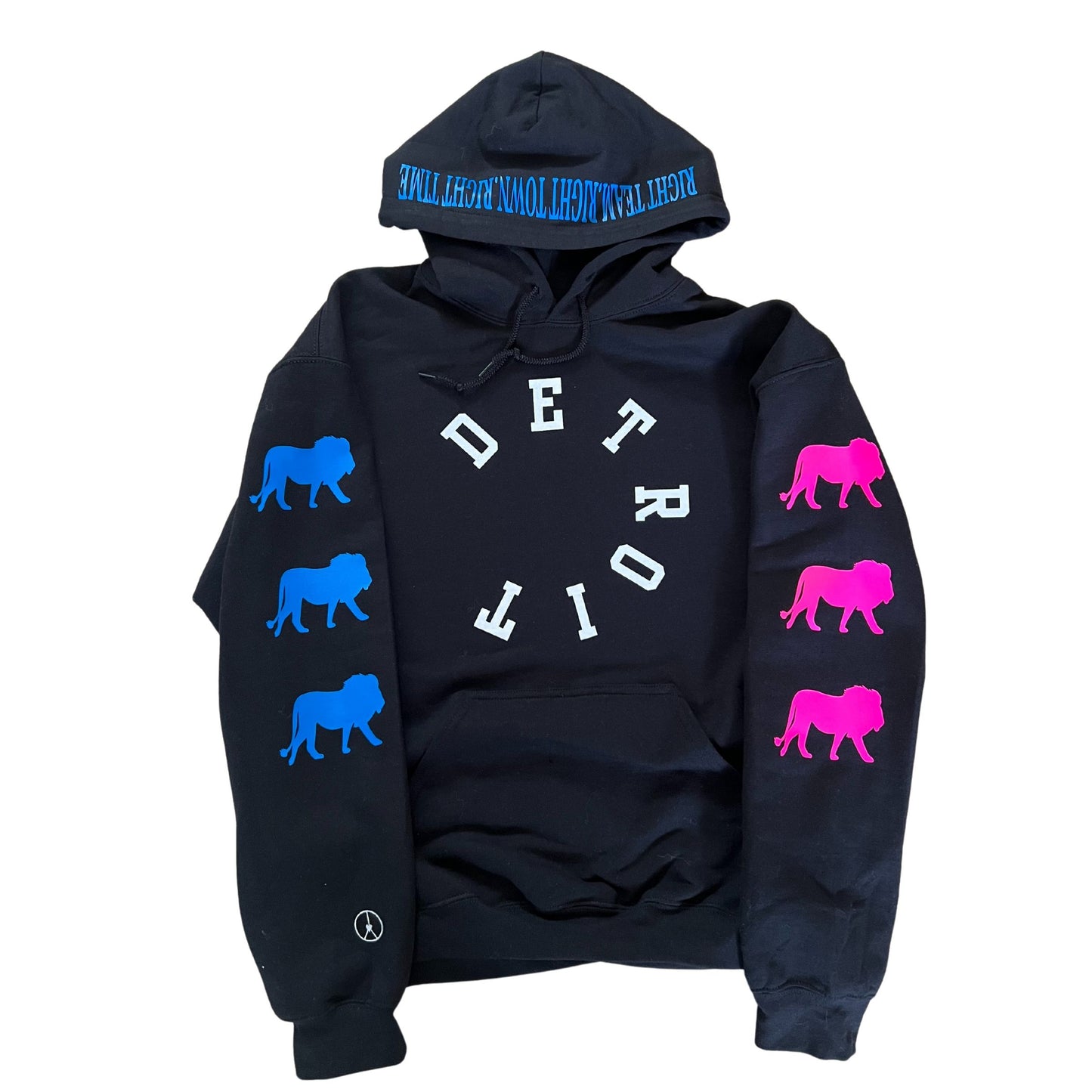 Black Detroit hoodie with multi color lions