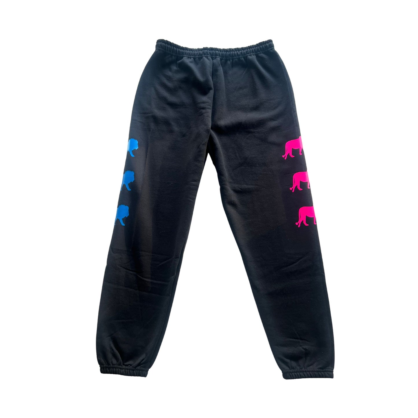 Black hoodie Detroit with pink and blue lions and old-school jogger sweatpants sweatsuit