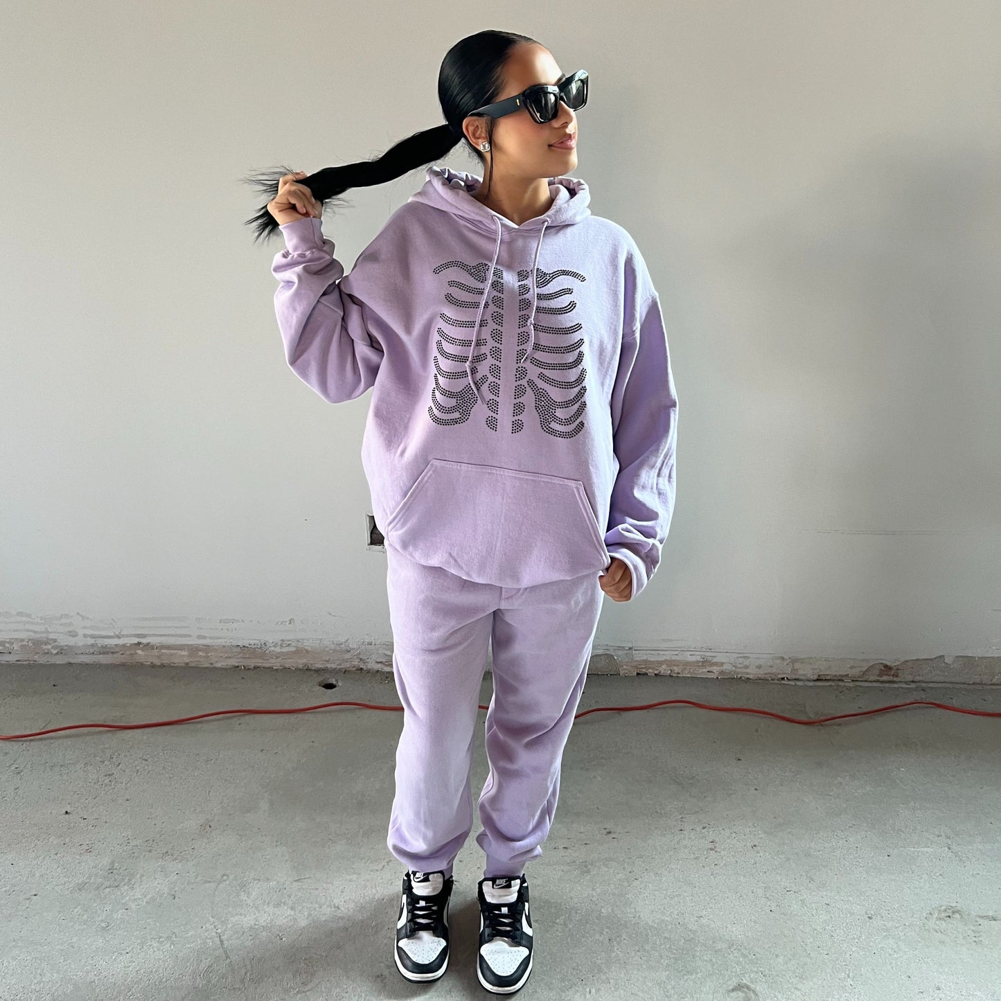 Lilac Hoodie With Rhinestone Ribcage Set