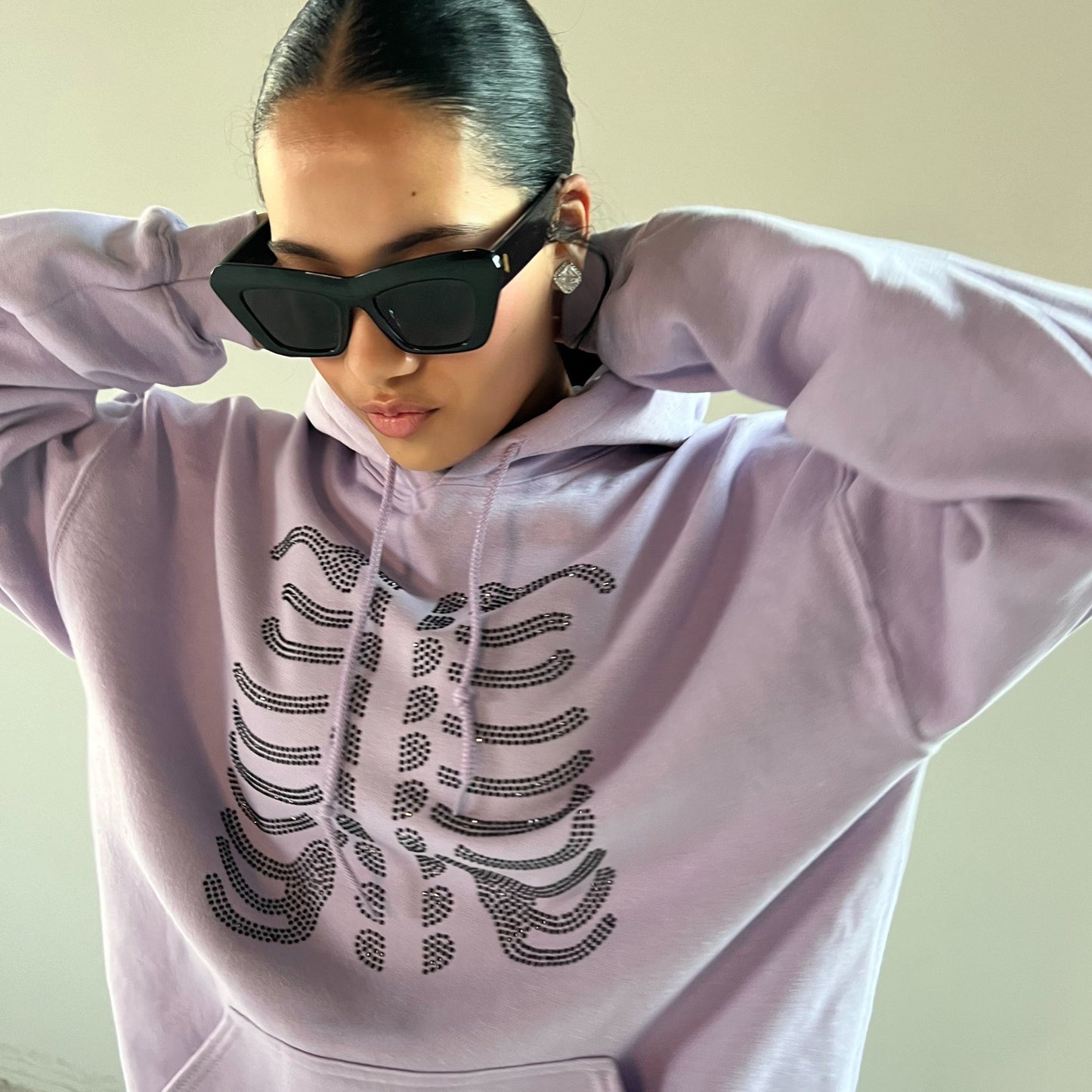 Lilac Hoodie With Rhinestone Ribcage Sweatshirt