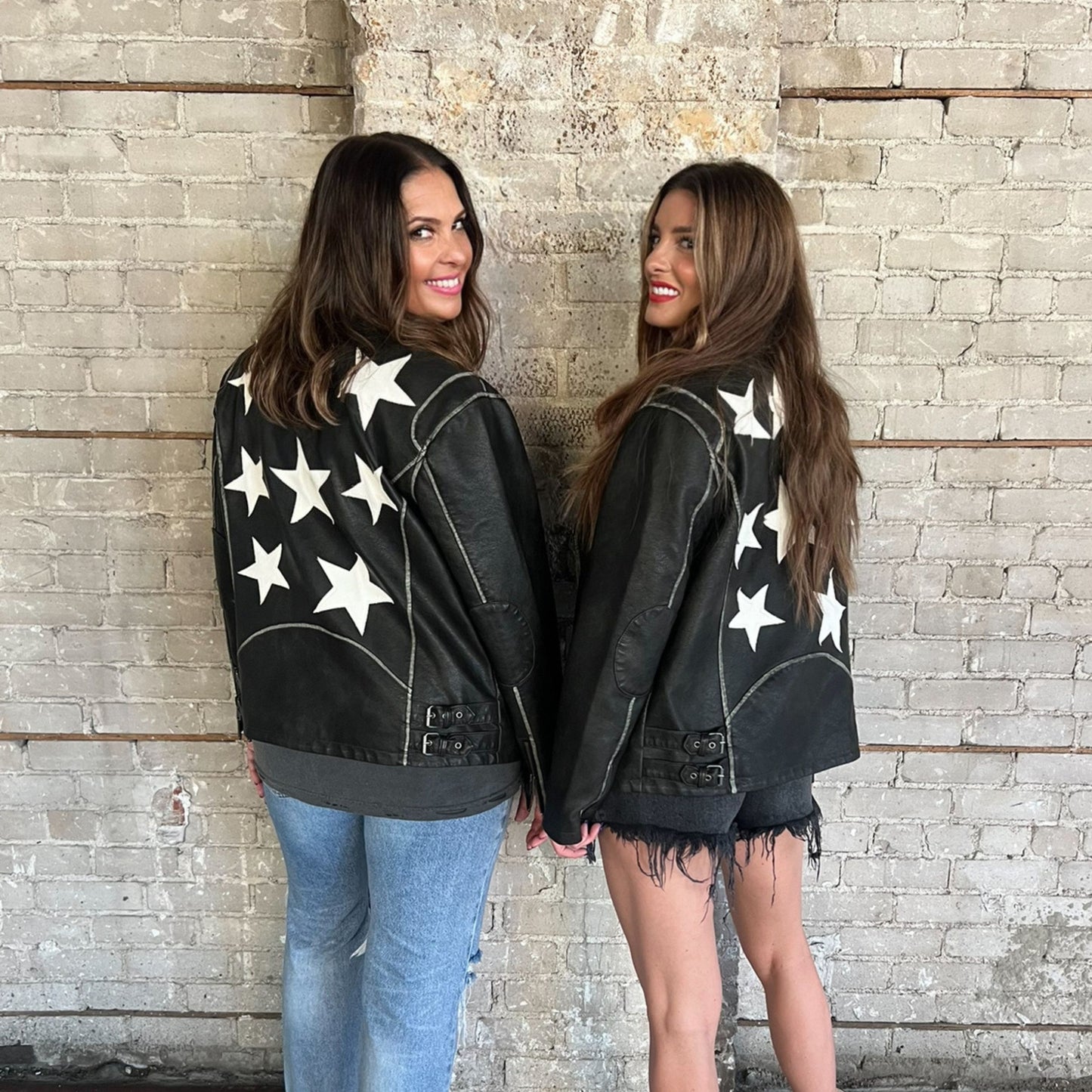 Leather Bomber Jacket With White Stars