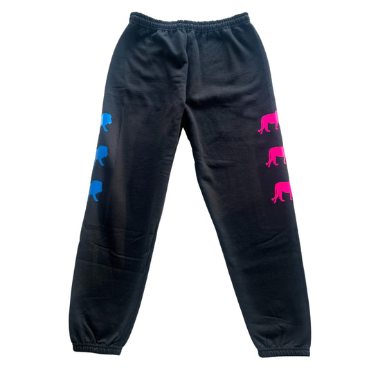 Black old-school jogger sweatpants with multicolor lions