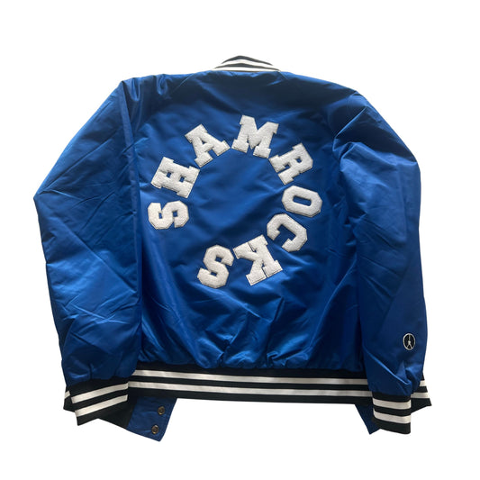 Varsity blue bomber jacket shamrocks