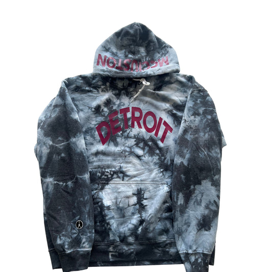 Gray and black tie-dye Detroit hoodie