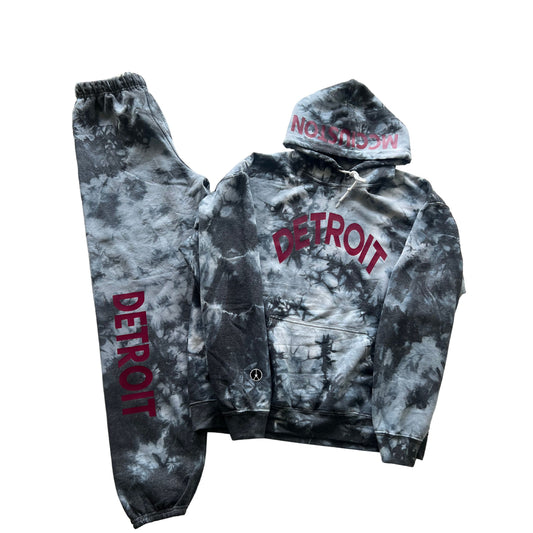 Gray and black tie-dye Detroit sweatsuit