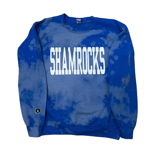 Blue tie dye crew neck with Shamrocks