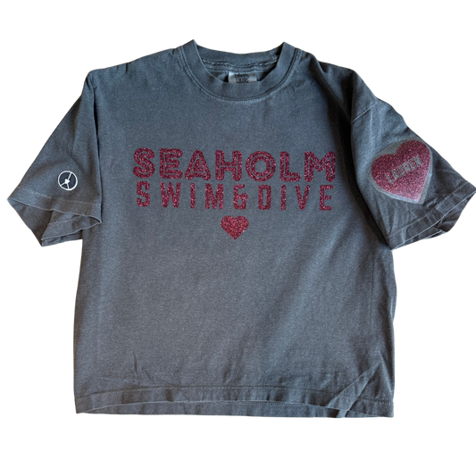 Seaholm Swim & Dive Crewneck Boxy conservative crop dark grey/Sangria Glitter