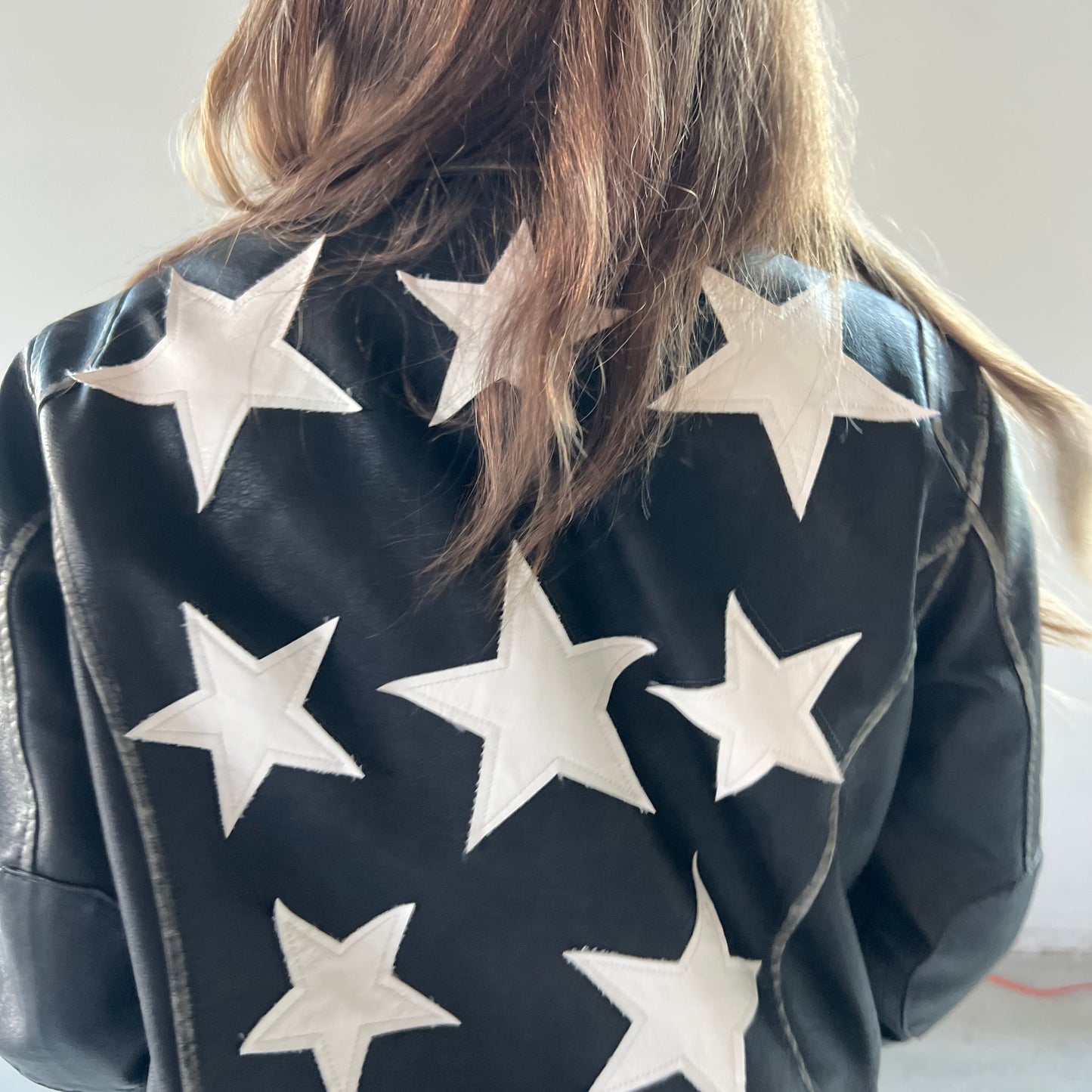 Leather Bomber Jacket With White Stars