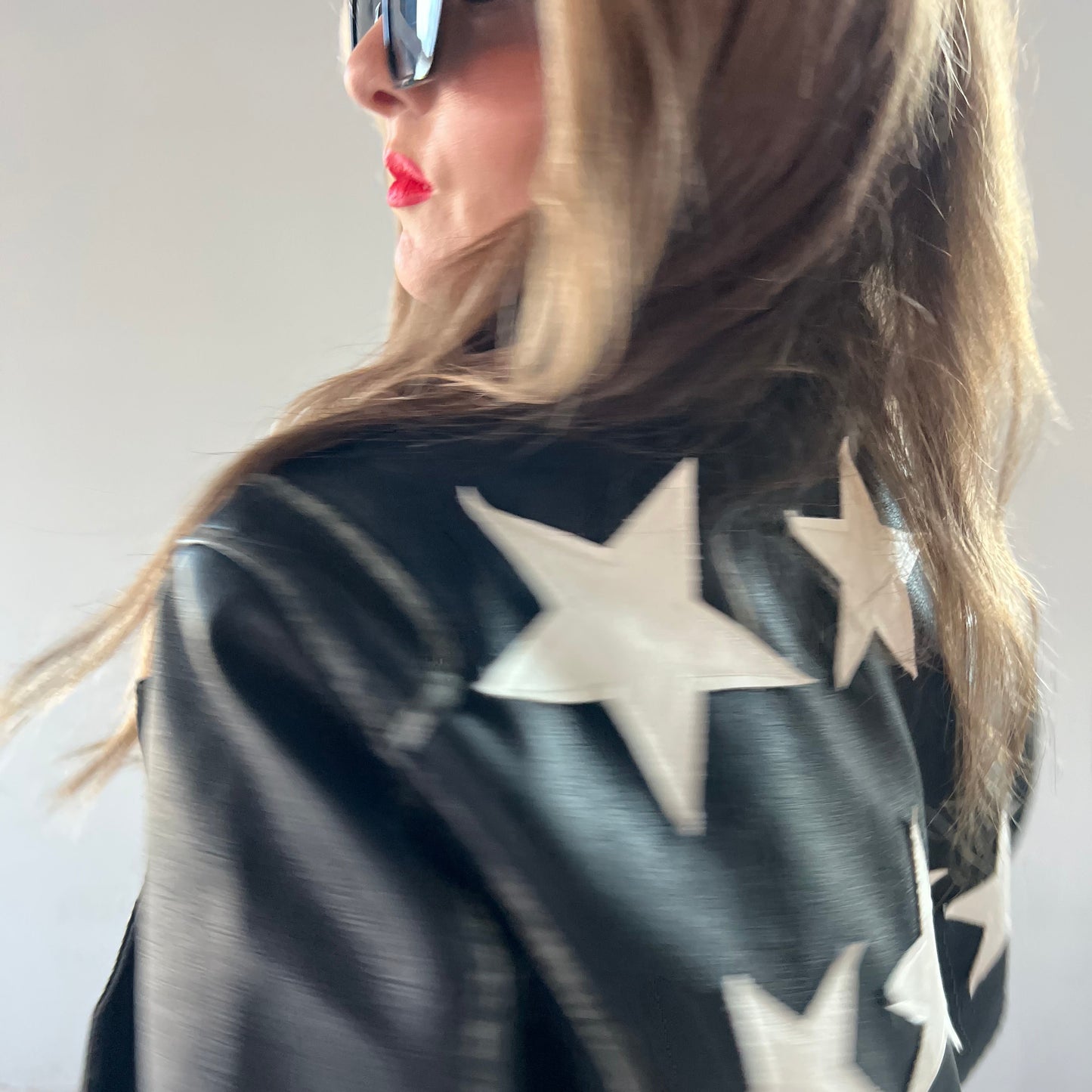 Leather Bomber Jacket With White Stars