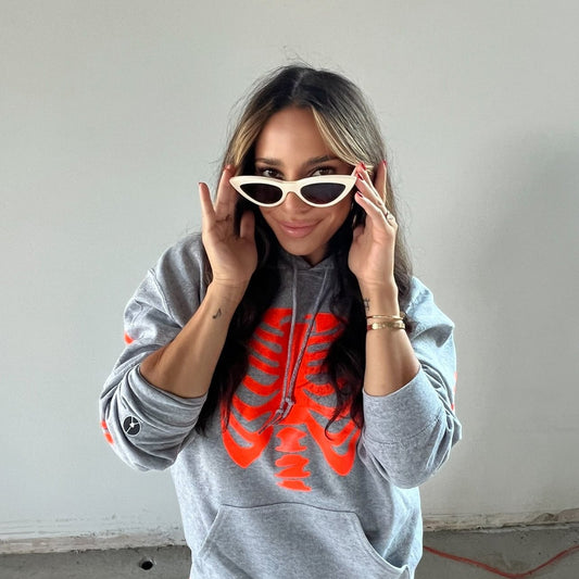 Neon Orange Rib Cage Grey Hoodie