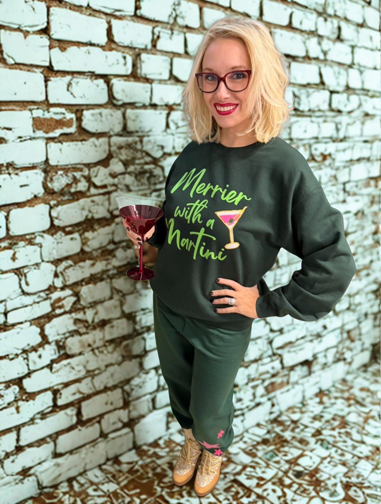 Merrier with a martini Crewneck