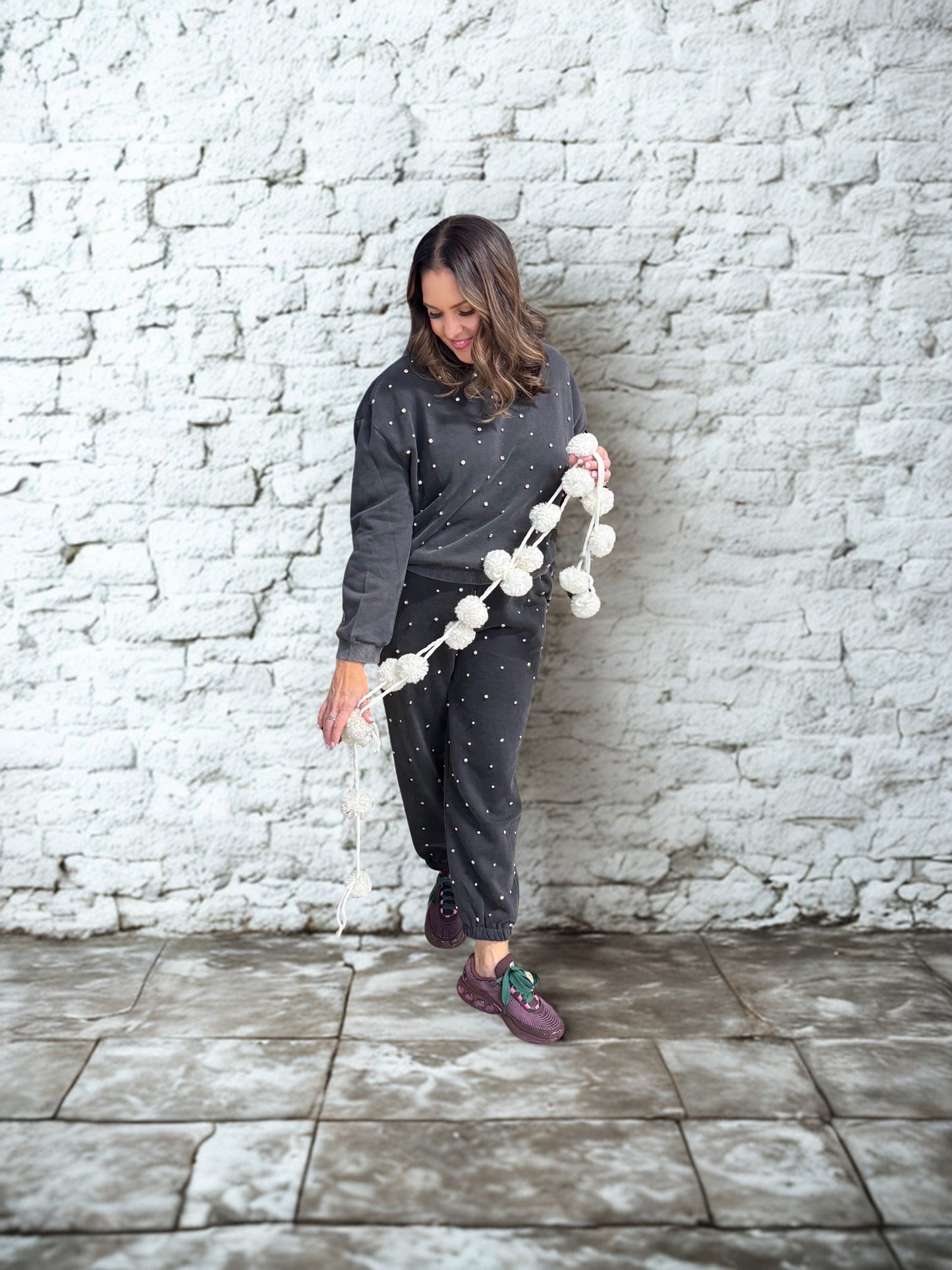 Black vintage rhinestone sweatsuit set