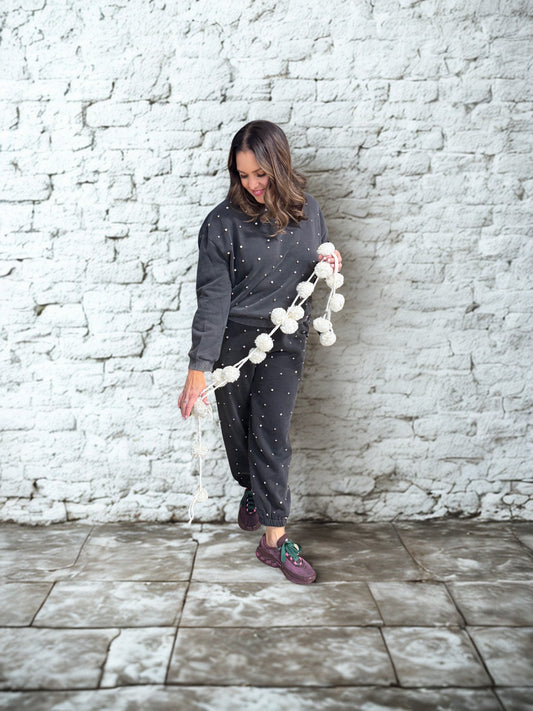 Black vintage rhinestone sweatsuit set