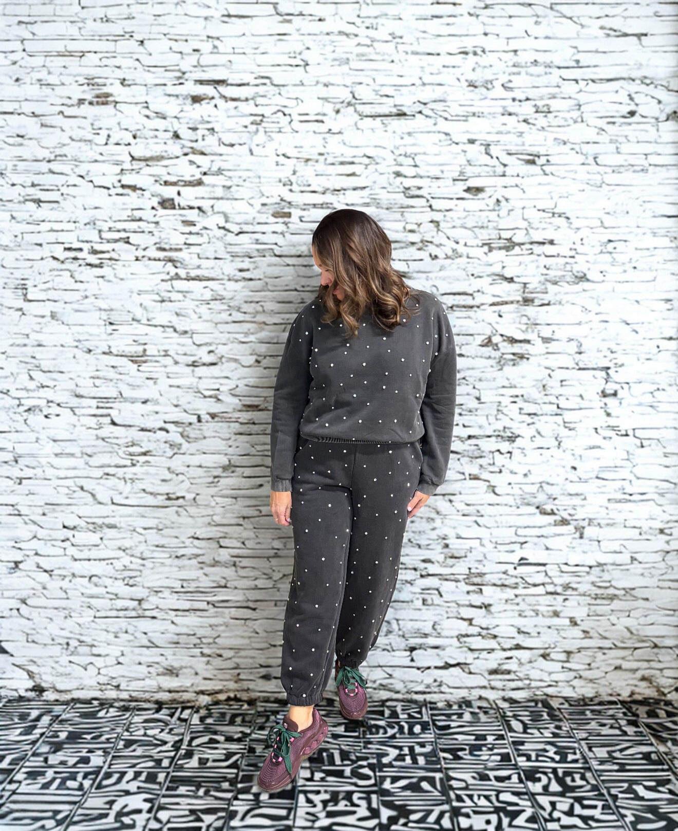 Black vintage rhinestone sweatsuit set